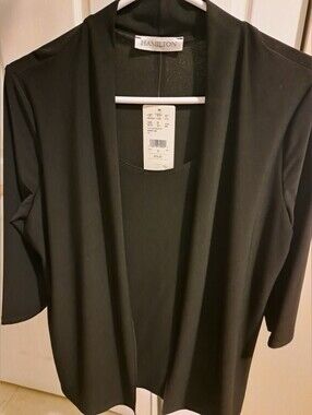 Hamilton Black Open-Front Draped Blazer Top